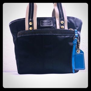 Coach Signature Black Sateen Hamptons Tote